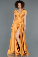 Long Saffron Satin Engagement Dress ABU1299