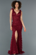 Long Burgundy Laced Mermaid Prom Dress ABU1184