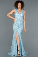 Long Light Blue Laced Mermaid Prom Dress ABU1184
