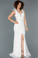 Long White Laced Mermaid Prom Dress ABU1184