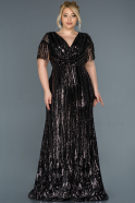 Black-Silver Long Plus Size Evening Dress ABU1321