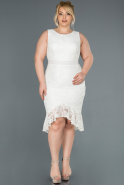 Midi White Laced Plus Size Evening Dress ABK700