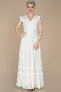 Long White Laced Evening Dress ABU1387