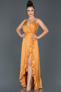 Saffron Front Short Back Long Satin Evening Dress ABO095