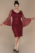 Short Burgundy Laced Plus Size Evening Dress ABK847