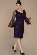 Short Dark Purple Laced Plus Size Evening Dress ABK847