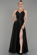 Black Long Satin Prom Gown ABU1182