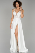 White Long Satin Engagement Dress ABU1300