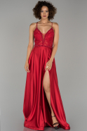 Red Long Satin Engagement Dress ABU1300
