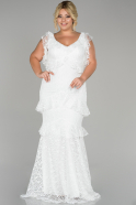 White Long Laced Oversized Evening Dress ABU1311