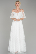 White Long Laced Evening Dress ABU1470
