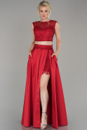 Red Long Satin Prom Gown ABU1286