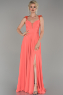 Peach Color Long Engagement Dress ABU1478