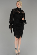 Black Short Laced Oversized Evening Dress ABK866