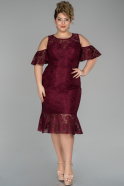 Short Burgundy Laced Oversized Evening Dress ABK891