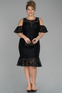 Short Black Laced Oversized Evening Dress ABK891