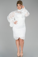White Short Laced Oversized Evening Dress ABK866