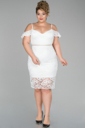 Short White Laced Plus Size Evening Dress ABK890