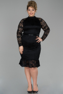 Short Black Laced Oversized Evening Dress ABK886