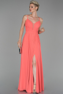 Peach Color Long Engagement Dress ABU1485