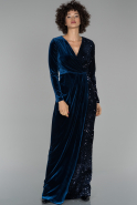Long Navy Blue Velvet Evening Dress ABU1522