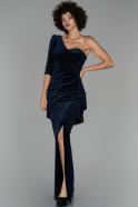 Long Navy Blue Mermaid Velvet Evening Dress ABU1511