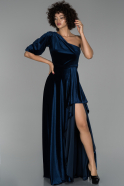Long Navy Blue Velvet Evening Dress ABU1512