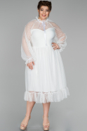 Midi White Laced Evening Dress ABK920