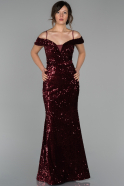 Long Burgundy Mermaid Velvet Evening Dress ABU1537