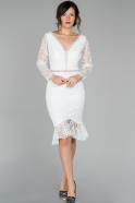 Short White Laced Night Dress ABK915