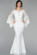 Long White Laced Evening Dress ABU1543