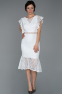 Midi White Laced Evening Dress ABK943