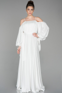 White Long Satin Engagement Dress ABU1656