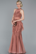 Long Rose Colored Laced Evening Dress ABU1602