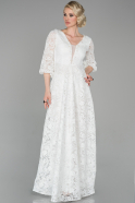 Long White Laced Evening Dress ABU1605