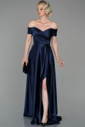 Long Navy Blue Satin Evening Dress ABU1608