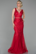 Long Red Laced Evening Dress ABU1611