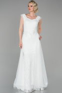 Long White Laced Evening Dress ABU1615