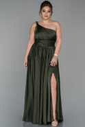 Long Olive Drab Satin Plus Size Evening Dress ABU1619