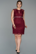 Short Burgundy Laced Oversized Evening Dress ABK956