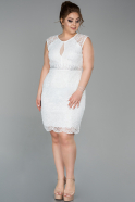 Short White Laced Oversized Evening Dress ABK956