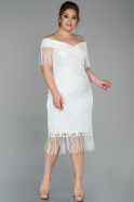 Short White Laced Plus Size Evening Dress ABK957