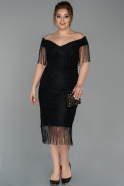 Short Black Laced Plus Size Evening Dress ABK957