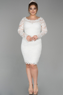 Short White Laced Oversized Evening Dress ABK946
