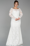 Long White Laced Oversized Evening Dress ABU1574