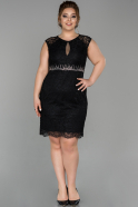 Short Black Laced Oversized Evening Dress ABK956