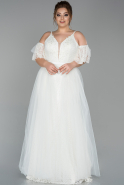 Long White Laced Plus Size Evening Dress ABU1624