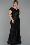 Long Black Laced Plus Size Evening Dress ABU1618