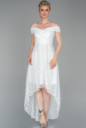 Front Short Back Long White Evening Dress ABO067