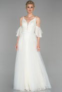 Long White Laced Evening Dress ABU1628